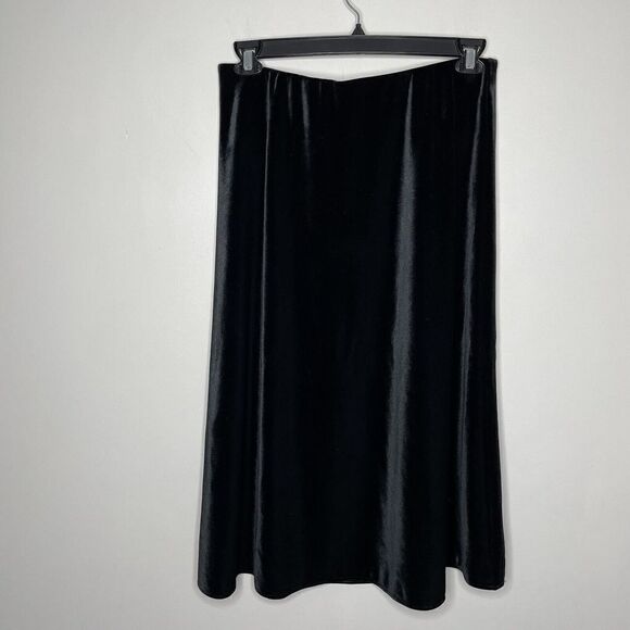 LOFT Skirt Womens 6 Black Velvet Midi NEW Pull-On A-Line Stretch - Picture 1 of 6